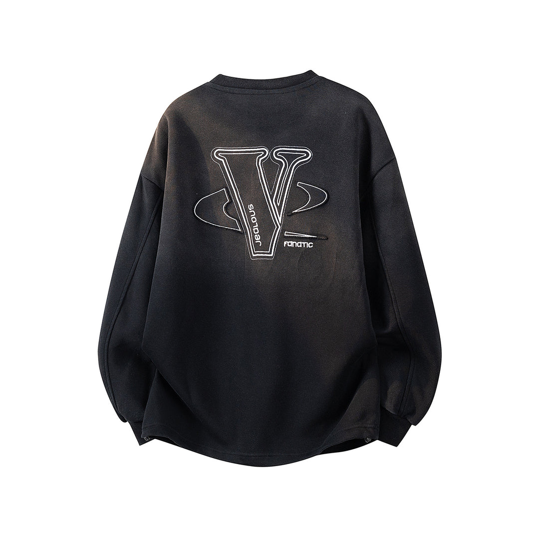 Damen Oversize-Sweatshirt mit gesticktem Schriftzug, abgerundetem Saum & überschnittener Schulter Echoarchiv