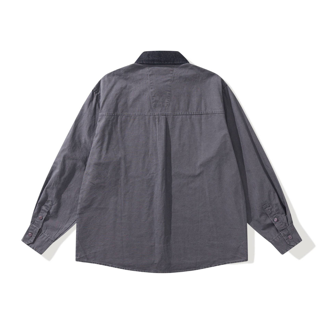 Herren Oversize‑Hemdjacke mit kontrastierendem Cordkragen und dekorativer Brusttasche Echoarchiv
