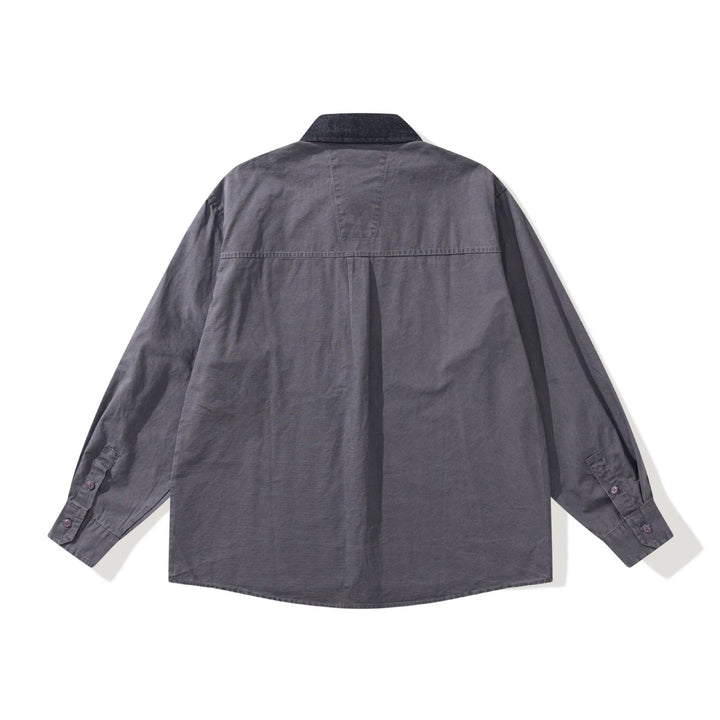 Herren Oversize‑Hemdjacke mit kontrastierendem Cordkragen und dekorativer Brusttasche Echoarchiv