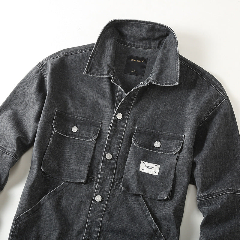 Herren Utility-Denimjacke mit Oversized-Brusttaschen und durchgehender Knopfleiste Echoarchiv