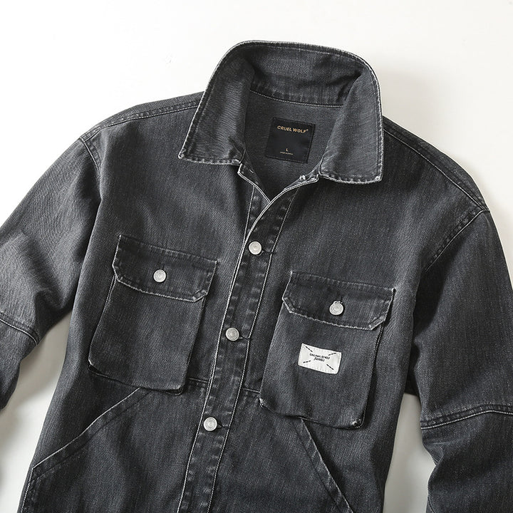Herren Utility-Denimjacke mit Oversized-Brusttaschen und durchgehender Knopfleiste Echoarchiv