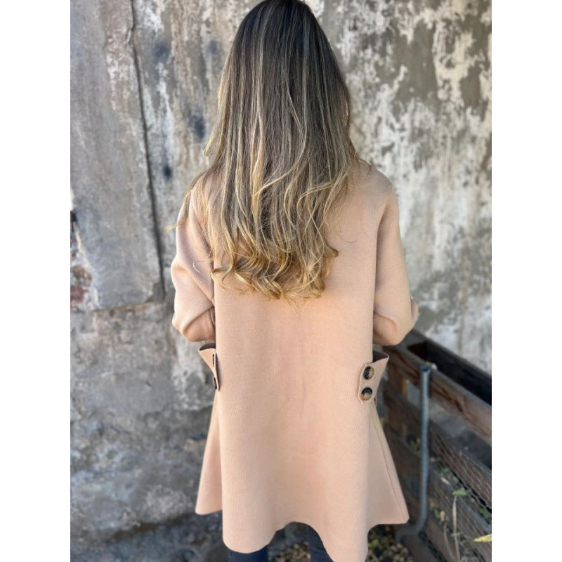 Damen leichter ausgestellter Strickmantel mit Knopfleiste und Stehkragen Echo Archiv