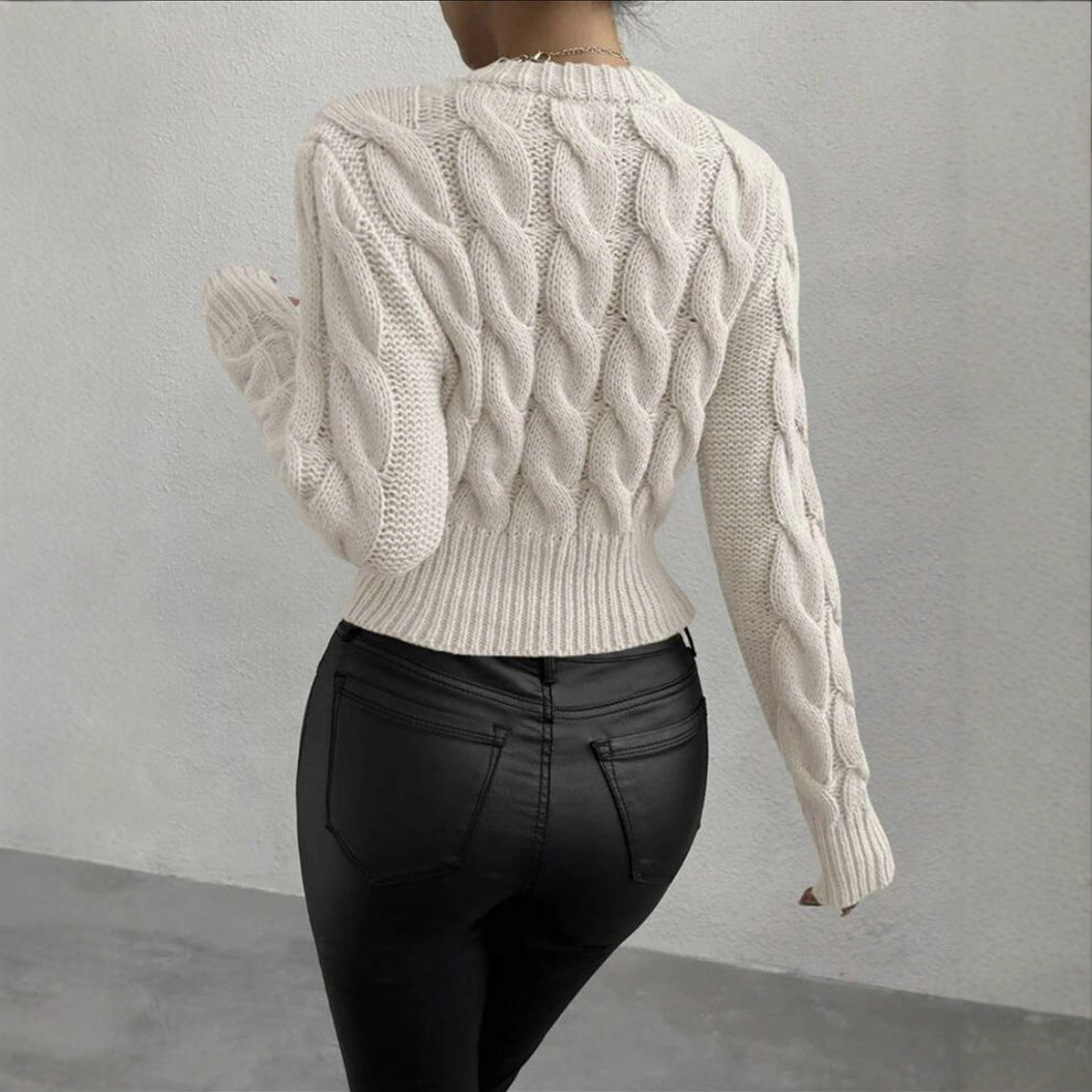 Damen Feiner Zopf‑Strickpullover mit Rundhals und gerippten Bündchen – Mavelle