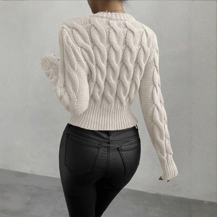 Damen Feiner Zopf‑Strickpullover mit Rundhals und gerippten Bündchen – Mavelle