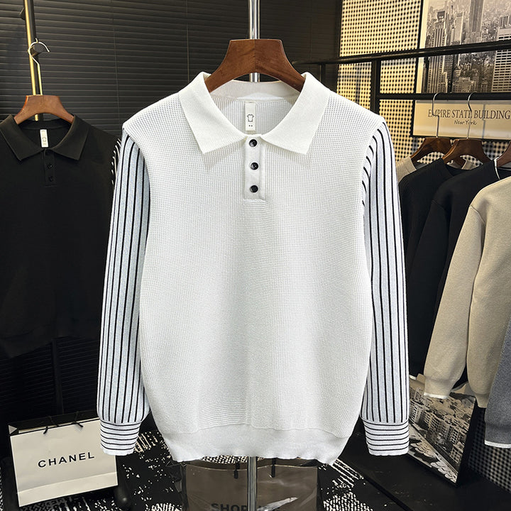 Herren Strick-Poloshirt mit kontrastgestreiften Ärmeln und feiner Struktur Echoarchiv
