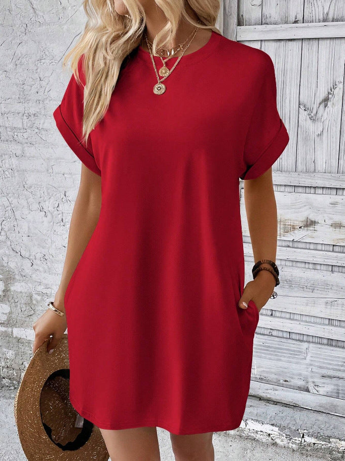 Damen Lockeres T-Shirt-Kleid mit praktischen Taschen und lässigem Design Echoarchiv
