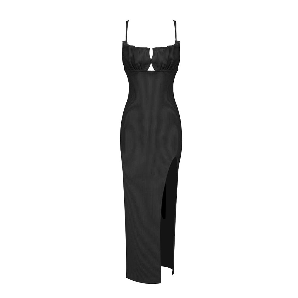 Damen figurbetontes Maxi-Kleid mit raffiniertem Schlitz und gepolsterten Trägern Echo Archiv