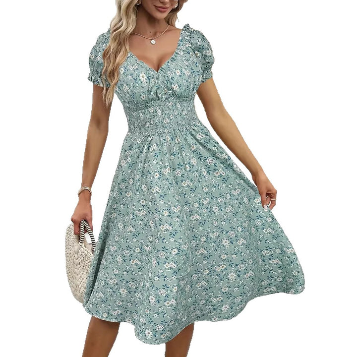 Damen Sommerliches Maxikleid mit voluminösen Puffärmeln und elastischem Taillenbund Echo Archiv