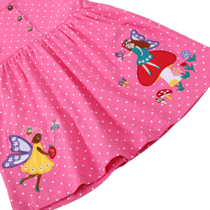 Mädchen Polka-Dots Baumwollkleid mit bezaubernden Feen-Motiven Echo Archiv
