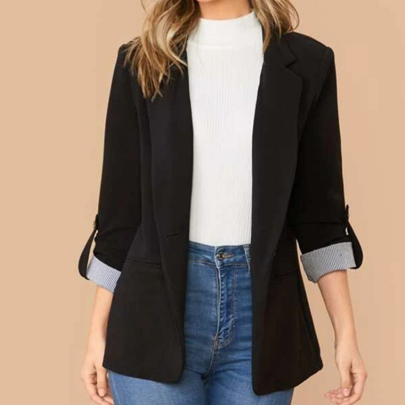 Damen schmal geschnittener Blazer mit Dreiviertelärmeln und umgeschlagenen Manschetten Echo Archiv