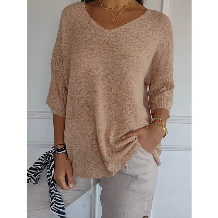 Damen nan locker sitzender V-Ausschnitt Feinstrickpullover mit dreiviertelÄrmeln Echo Archiv