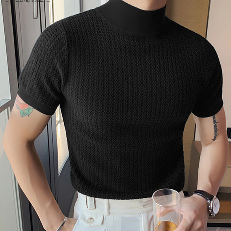 Herren nan Kurzarm Feinstrickshirt mit Stehkragen Echo Archiv