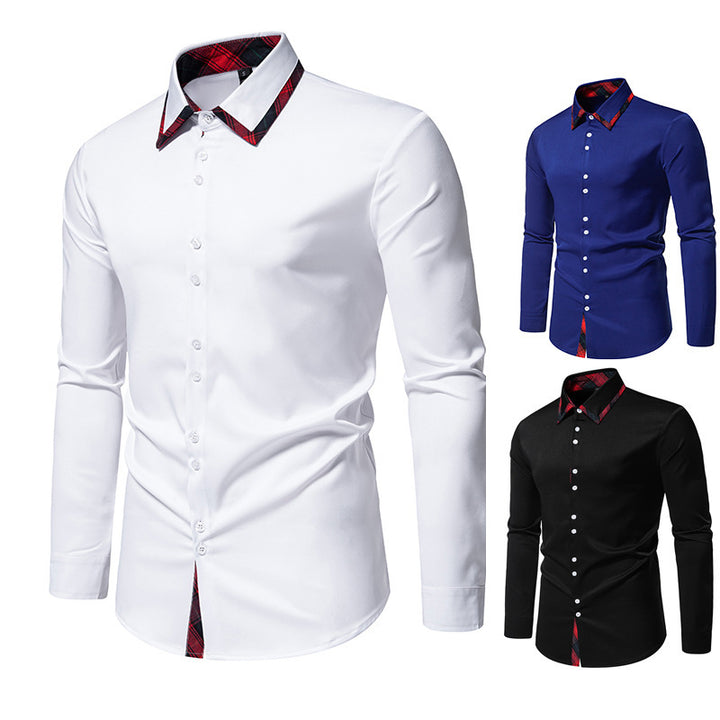 Herren elegantes Langarmhemd mit kreativem Kragen und kontrastierenden Details Echoarchiv