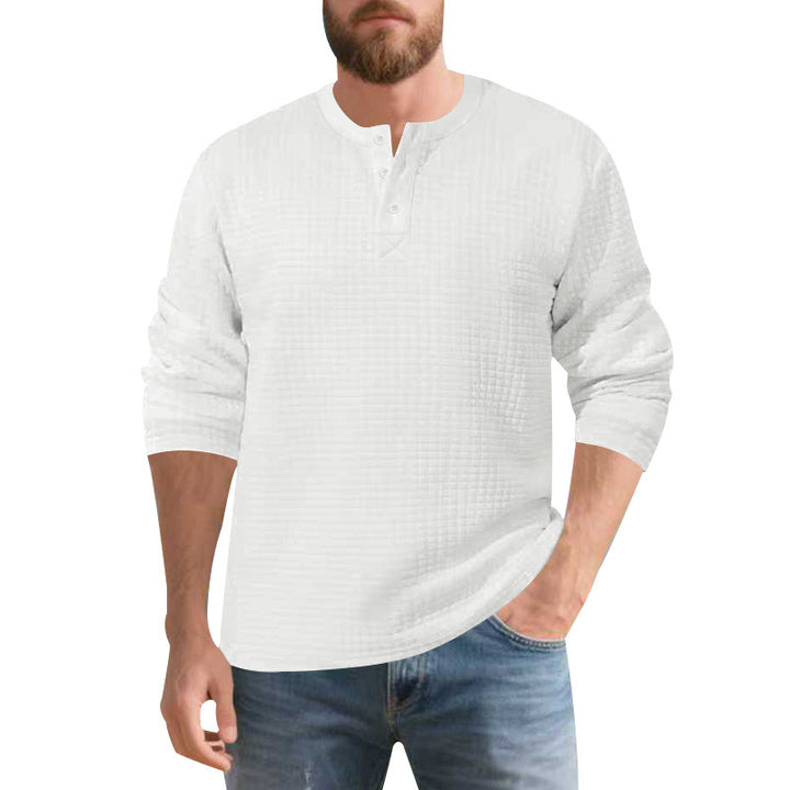 Herren stilvolles Langarm-Henley-Shirt mit strukturierter Oberfläche Echoarchiv