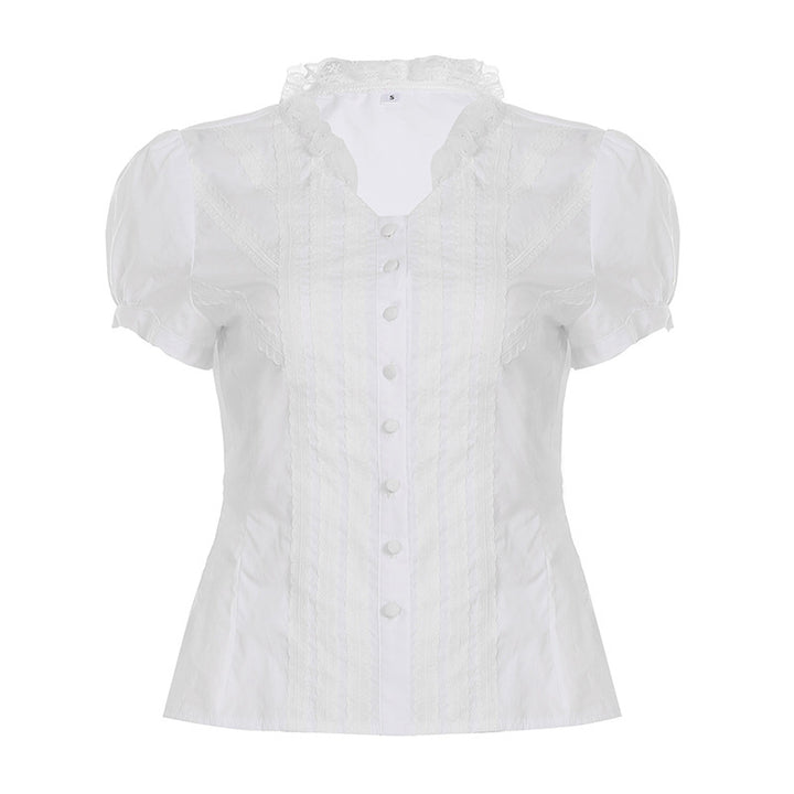 Damen Elegantes Blusenoberteil mit Rüschendetails und Knopfleiste Echo Archiv
