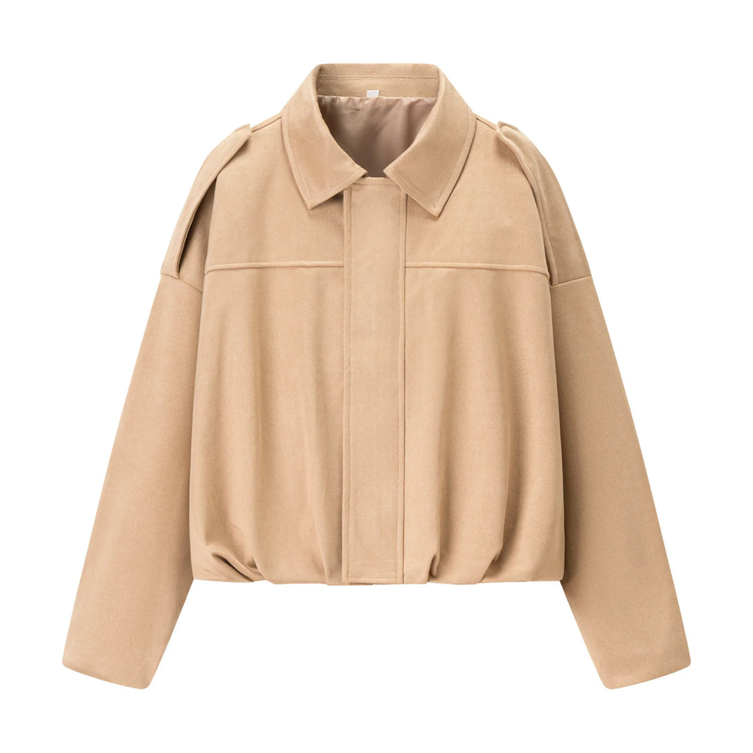 Damen nan cropped Boxy-Blouson mit Hemdkragen, verdeckter Frontleiste und elastischem Saum Echo Archiv