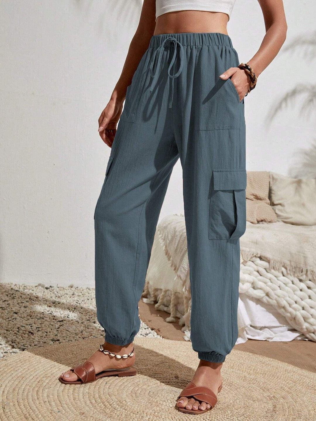 Damen Cargo-Jogginghose mit elastischem Bund, Kordelzug und aufgesetzten Taschen Echo Archiv