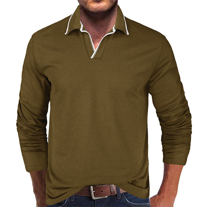 Herren Langarm Polohemd mit elegantem Stehkragen und modischen Kontrastdetails Echoarchiv