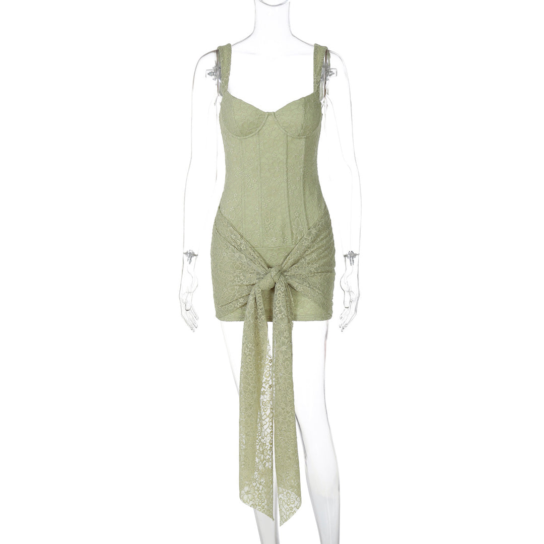 Damen Elegantes Kleid mit Spitzenverzierungen und Raffungsdetails Echo Archiv