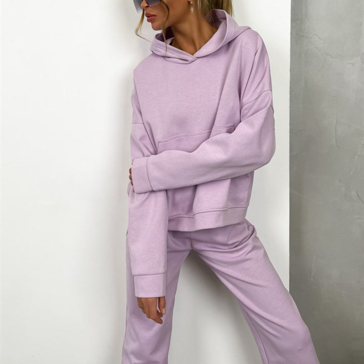 Damen nan Cropped Kapuzenpullover und taillierte Bündchen-Jogginghose Set aus schwerem French Terry Echo Archiv
