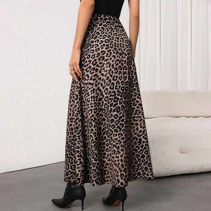 Damen Maxirock mit hohem Bund, ausgestellter A-Linie und markantem Leopardenprint – Valéora