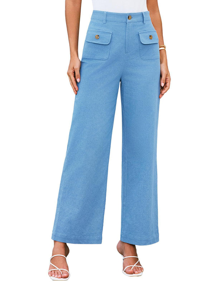Hochtaillierte Damen-Trousers mit weitem Bein und Knopfklappen-Pattentaschen – Avélisse