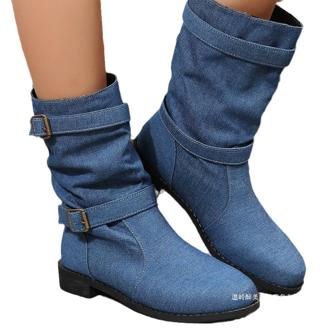 Damen nan lässige Slouch-Ankleboots mit zwei Zier-Riemen und dekorativen Metallschnallen Echo Archiv