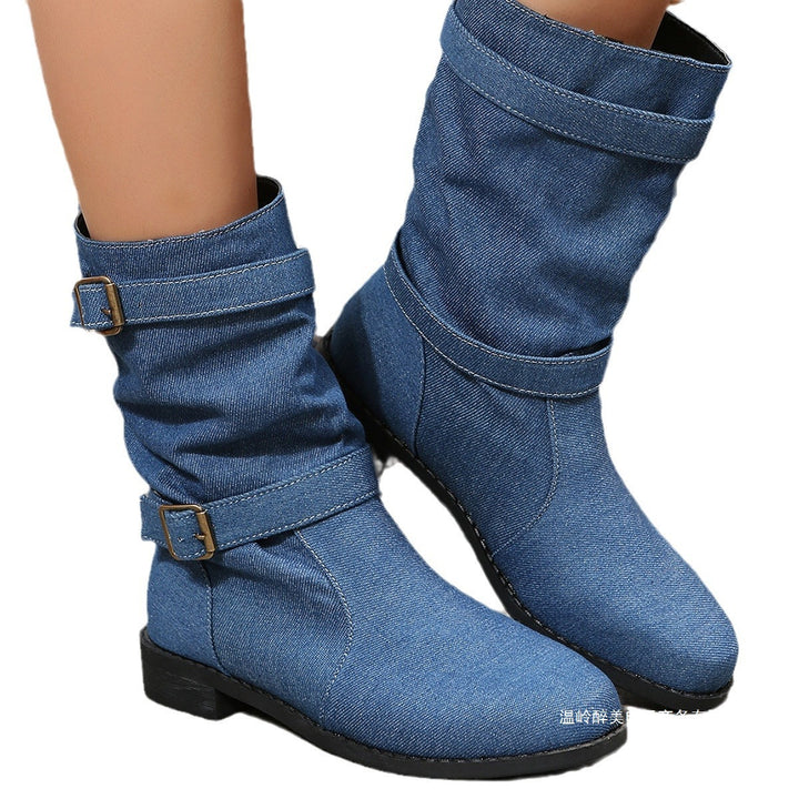 Damen nan lässige Slouch-Ankleboots mit zwei Zier-Riemen und dekorativen Metallschnallen Echo Archiv