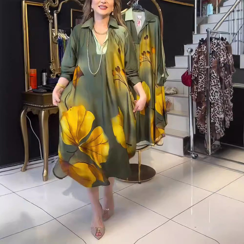 Damen nan oversized Hemdkleid im A-Linien-Schnitt mit Hemdkragen und großflächigem Blumenprint Echo Archiv