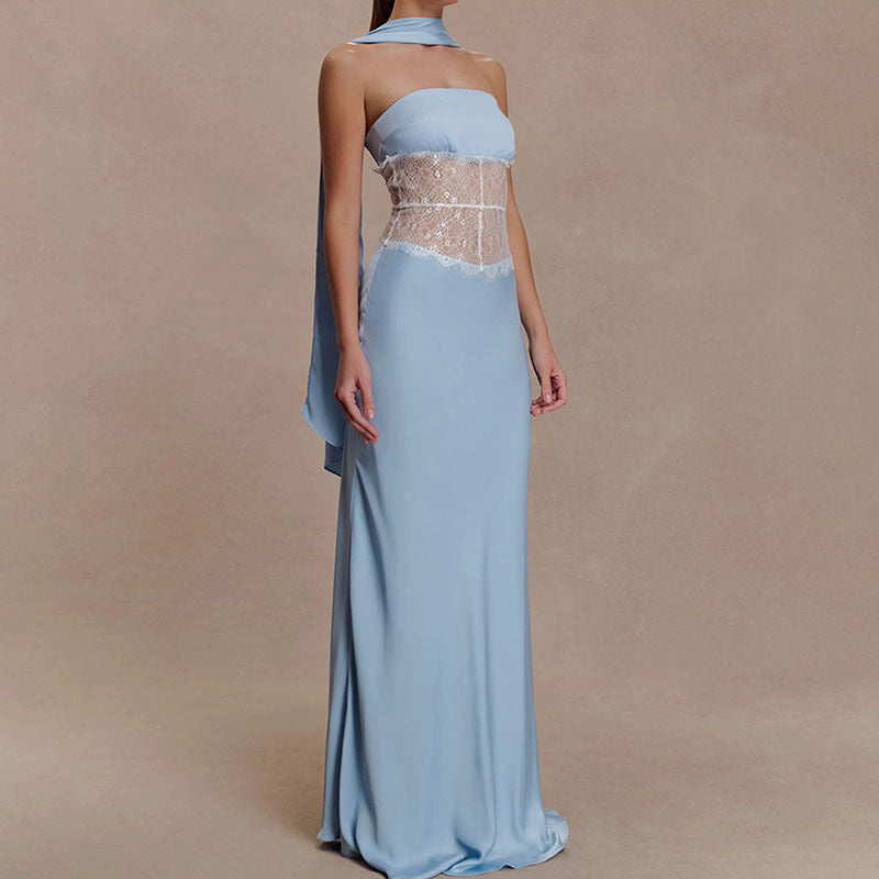 Damen Hochwertiges Abendkleid mit floralem Spitzenoberteil Echo Archiv
