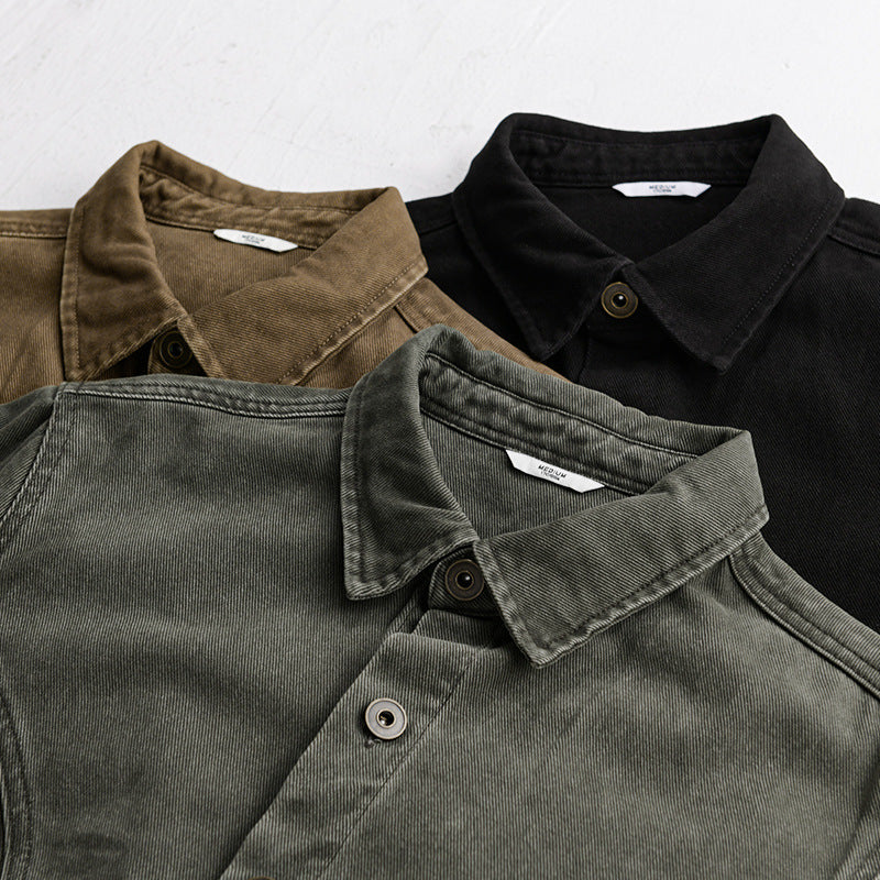 Herren robuste Canvas-Workerjacke mit Fronttaschen und markanten Ziernähten Echoarchiv