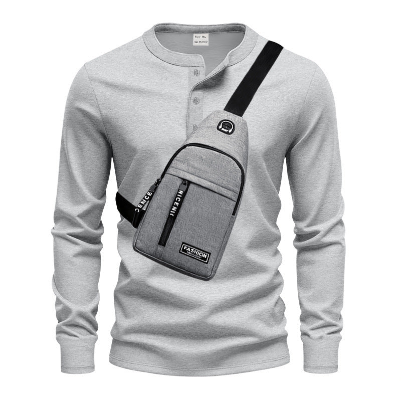Herren Langarmshirt mit Knopfleiste und praktischer Umhängetasche Echoarchiv