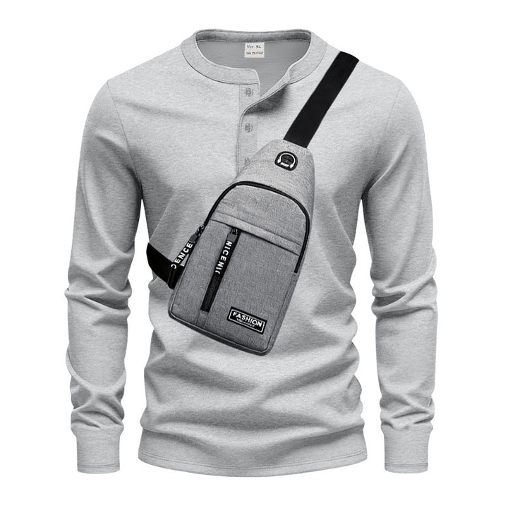 Herren Langarmshirt mit Knopfleiste und praktischer Umhängetasche Echoarchiv