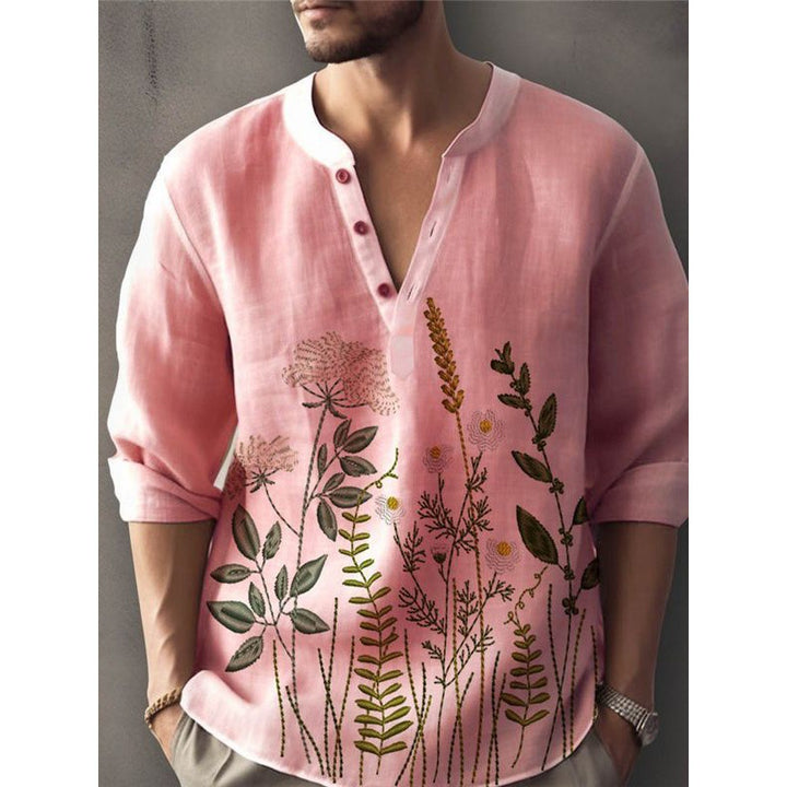 Herren Leinenhemd mit floralem Stickdesign Echoarchiv