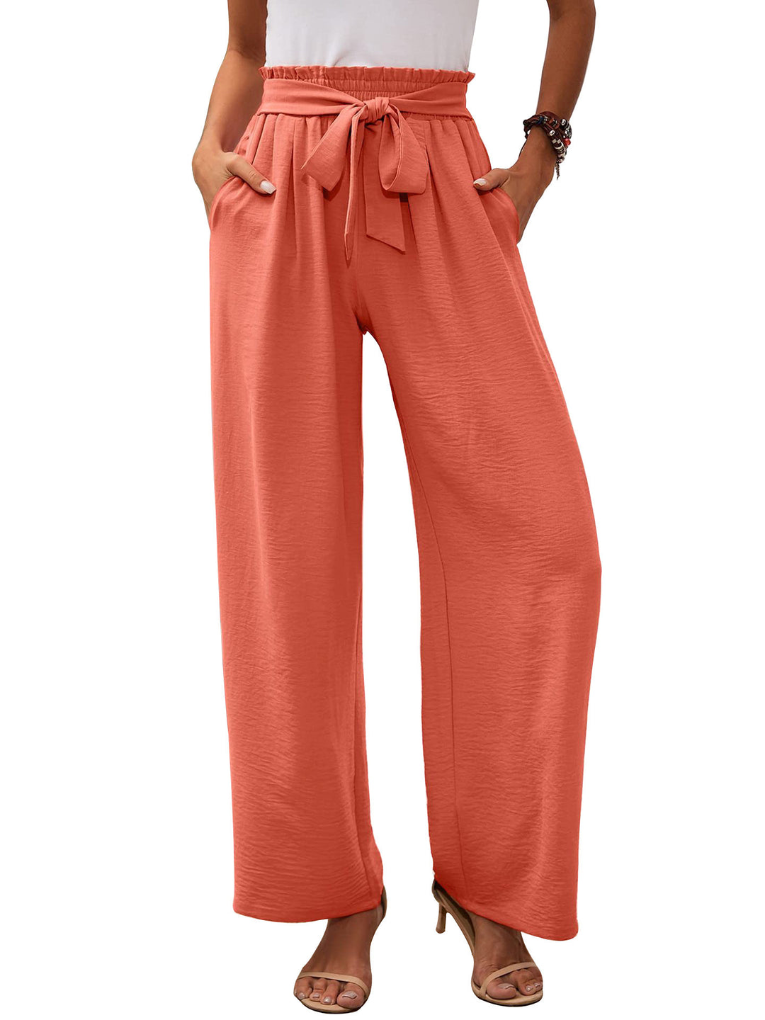 Damen Paperbag-Hose mit weitem Bein, elastischer Taille und Bindegürtel Echoarchiv