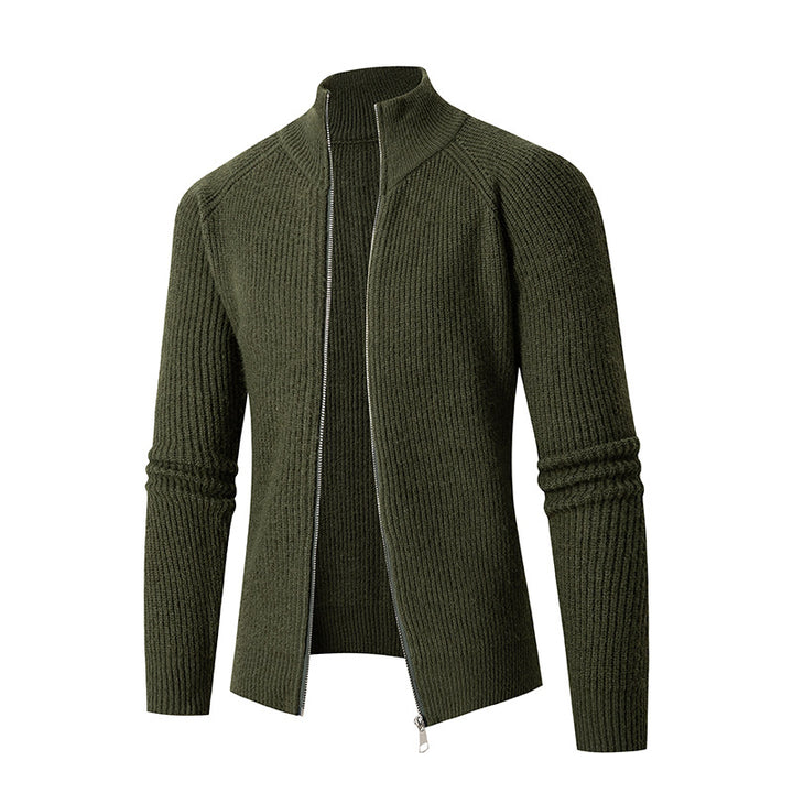 Herren nan schlanker Zip-Cardigan aus Merino-Mix mit Rippstruktur und Raglanärmeln Echo Archiv