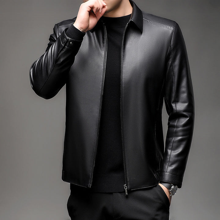 Herren Glattes Lederimitatjacke mit verdecktem Reißverschluss und Hemdkragen Echo Archiv