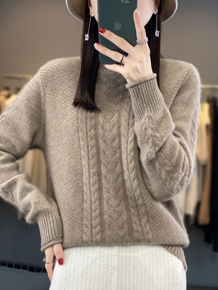 Damen Weicher Zopfstrick‑Mockneckpullover mit kaschmirähnlicher Haptik und verlängerten Rippbündchen Echoarchiv