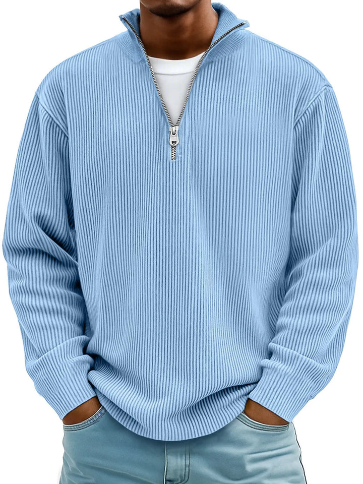 Herren nan gerippter Strickpullover mit halbem Reißverschluss und Stehkragen Echo Archiv