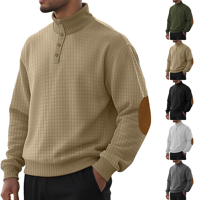 Herren modischer Stehkragenpullover mit strukturiertem Gewebe und Knopfverschluss Echoarchiv