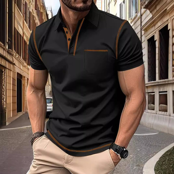 Herren Polohemd mit elegantem Stehkragen und modernen Akzenten Echoarchiv