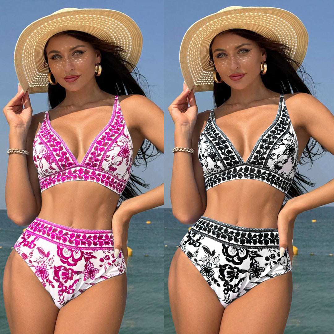 Damen Hochtaillierter Bikini mit floralem Muster Echo Archiv