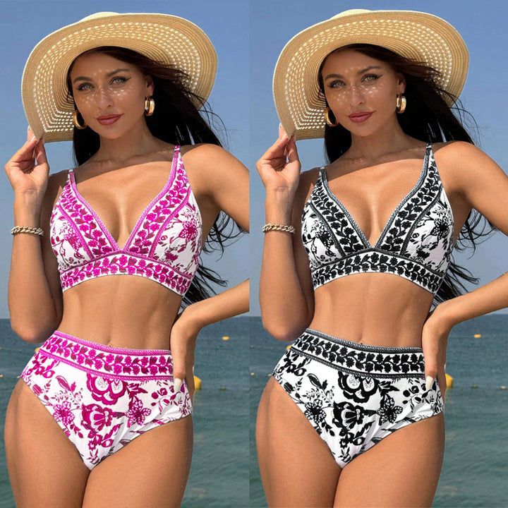 Damen Hochtaillierter Bikini mit floralem Muster Echo Archiv