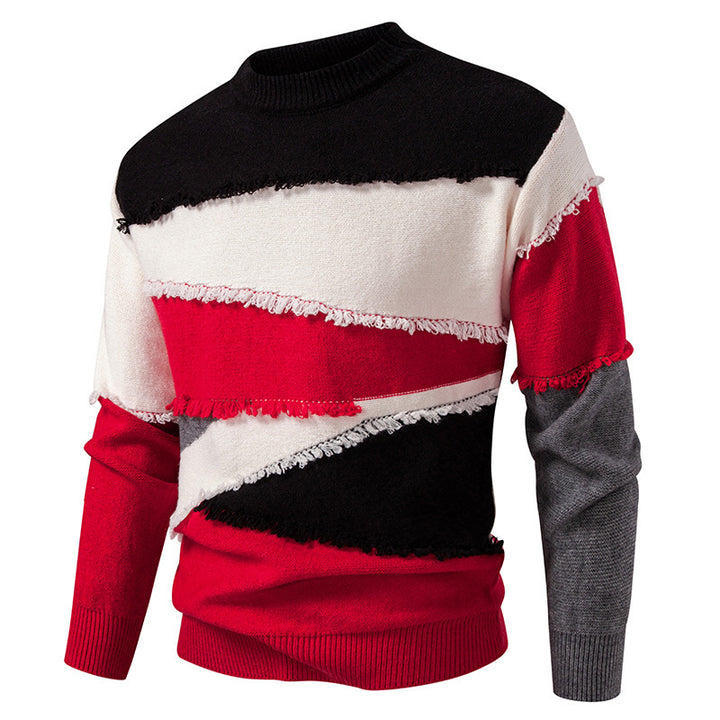 Herren Colorblock-Strickpullover mit Fransenbesatz und kurzem Stehkragen Echo Archiv