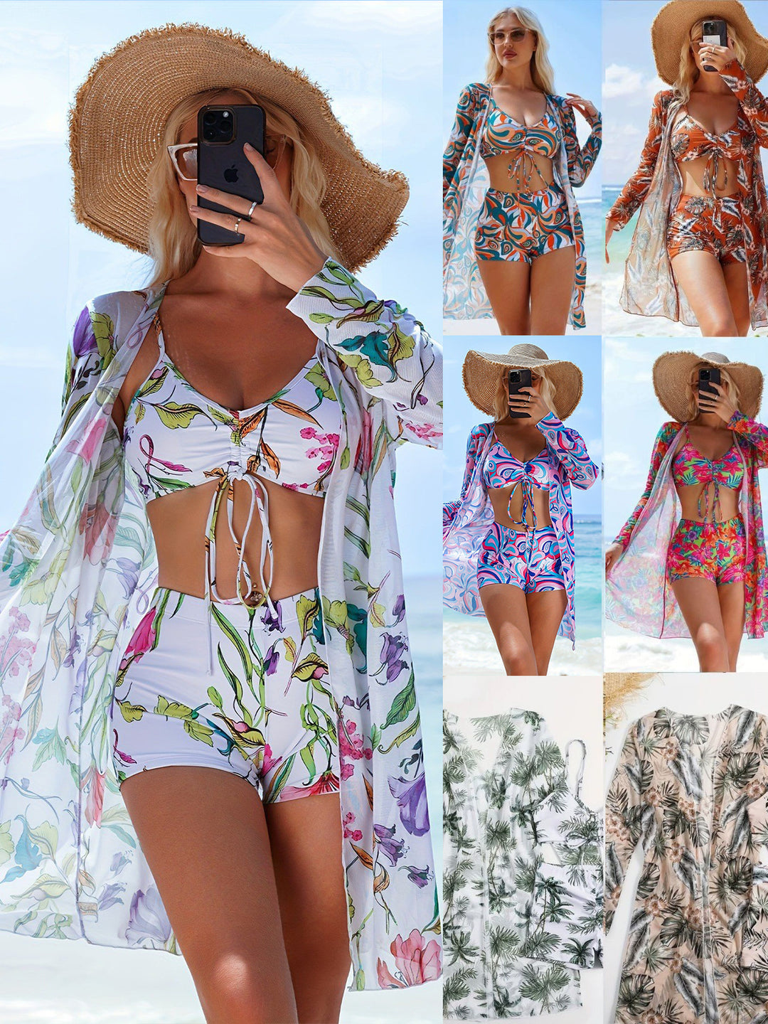 Damen Badeset mit lässigem Kimono und sportlichen Shorts Echo Archiv