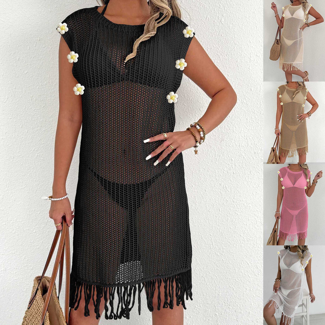 Damen luftiger Netzstrandkleid mit Fransen Echo Archiv