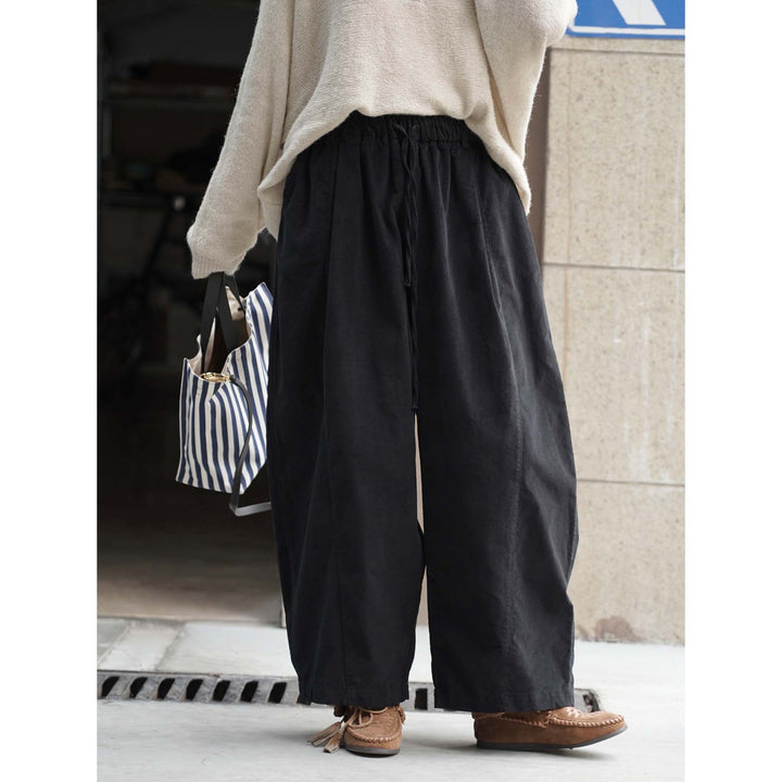 Damen Weite Culotte-Stil-Hose mit elastischem Tunnelzugbund aus Baumwollmix Echoarchiv