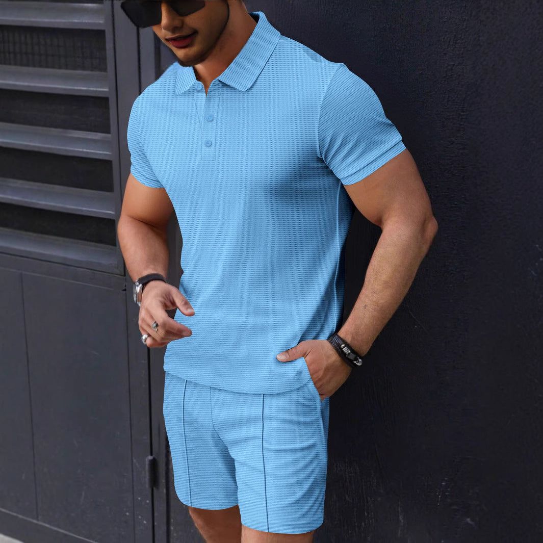 Herren modisches Kurzarm-Polohemd und Shorts Set mit strukturiertem Design Echoarchiv