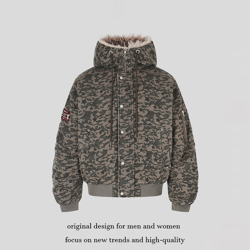 Damen gesteppte Bomberjacke mit Kunstfellkapuze, Tunnelzug und Utility‑Taschen Echoarchiv