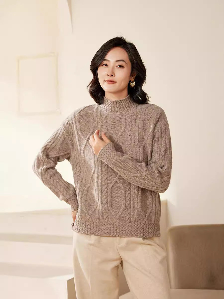 Damen Zopfstrick-Mockneckpullover mit kurzer Boxy-Silhouette Echoarchiv